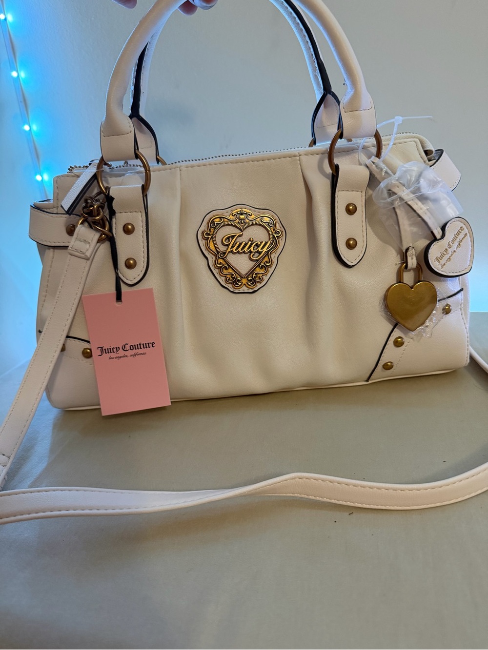 Juicy Couture Cream Heart-Emblem Satchel